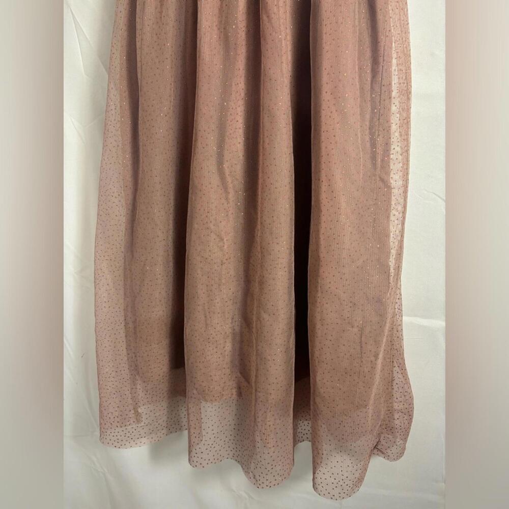 Dusty Rose Glitter Polka Dot Babydoll Cross back Mesh Fairy Midi Dress Size S-M - Picture 10 of 14